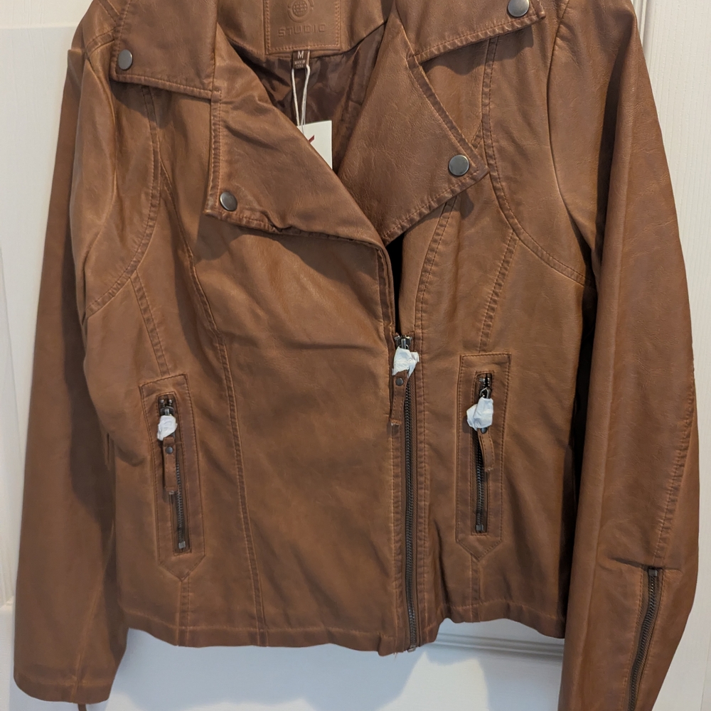 Trendy Brown Faux Leather Jacket